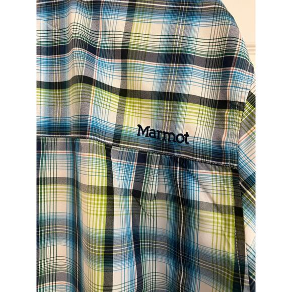 Marmot Men's Blue and Green Plaid Button Up Light Weight Short Sleeve Shirt XL - Picture 5 of 10